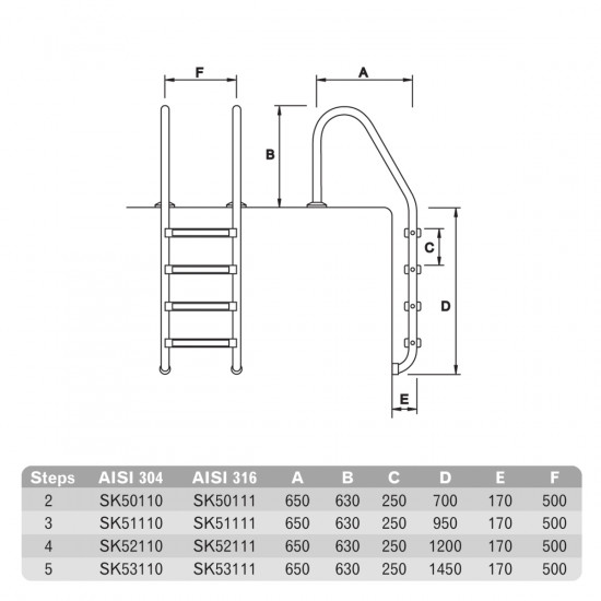 Ladder AISI 316 Model Standard with 3 steps
